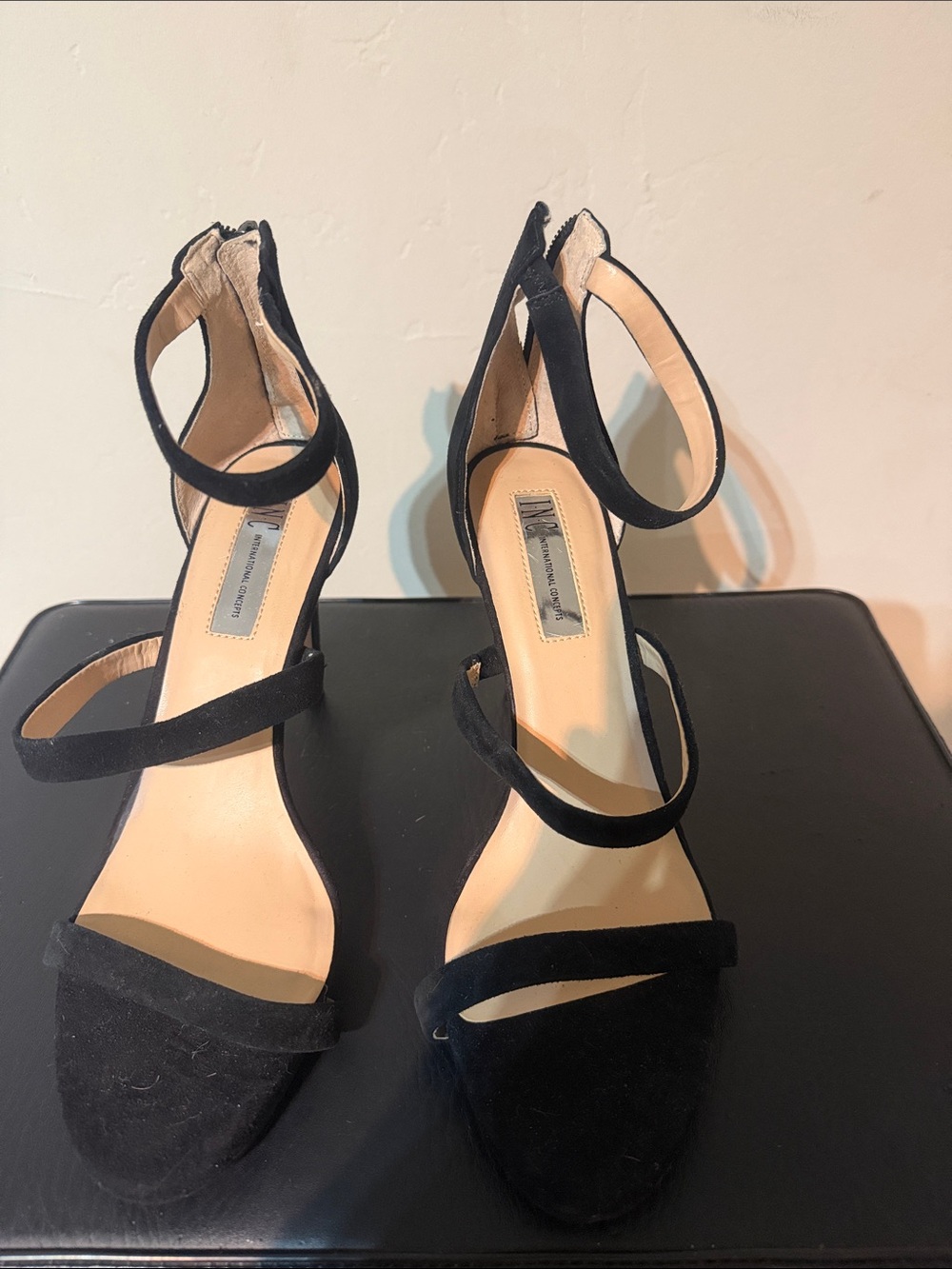 INC International Concepts Black Strappy Ankle-Heel Sandals